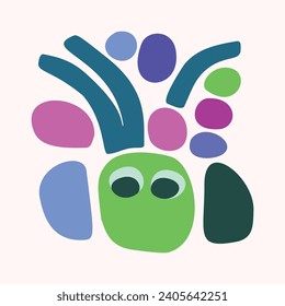 Quirky kids monster in folkart bold style. Vector graphic of funny playful doodle of bright creature for scandi illustration shape. 