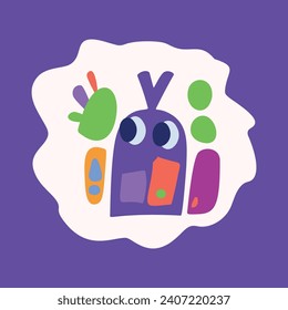 Quirky kids monster in folkart bold style. Vector graphic of funny playful doodle of bright creature for scandi illustration shape. 