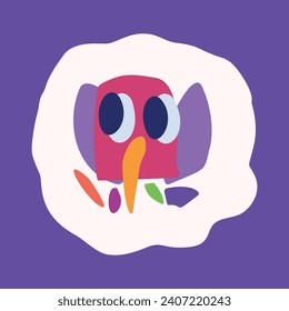 Quirky kids monster in folkart bold style. Vector graphic of funny playful doodle of bright creature for scandi illustration shape. 