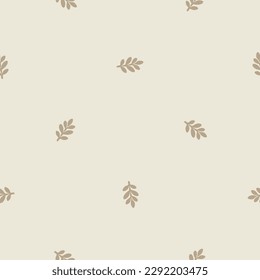 Quirky leaf sprig lino cut motif vector pattern. Seamless decoration of whimsical foliate design for scandi background. 