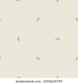 Quirky leaf sprig lino cut motif vector pattern. Seamless decoration of whimsical foliate design for scandi background. 