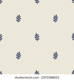 Quirky leaf sprig lino cut motif vector pattern. Seamless decoration of whimsical foliate design for scandi background. 