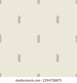 Quirky leaf sprig lino cut motif vector pattern. Seamless decoration of whimsical foliate design for scandi background. 