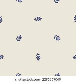 Quirky leaf sprig lino cut motif vector pattern. Seamless decoration of whimsical foliate design for scandi background. 