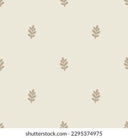 Quirky leaf sprig lino cut motif vector pattern. Seamless decoration of whimsical foliate design for scandi background. 