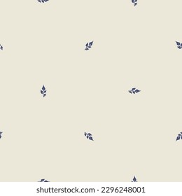 Quirky leaf sprig lino cut motif vector pattern. Seamless decoration of whimsical foliate design for scandi background. 