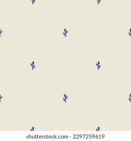 Quirky leaf sprig lino cut motif vector pattern. Seamless decoration of whimsical foliate design for scandi background. 