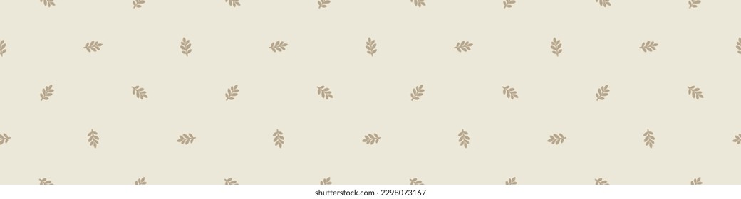 Quirky leaf sprig lino cut motif vector pattern. Seamless decoration of whimsical foliate design for scandi background. 