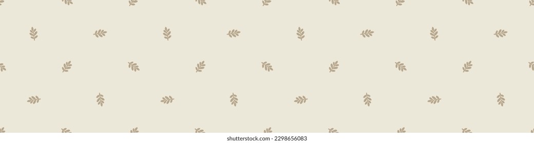 Quirky leaf sprig lino cut motif vector pattern. Seamless decoration of whimsical foliate design for scandi background. 