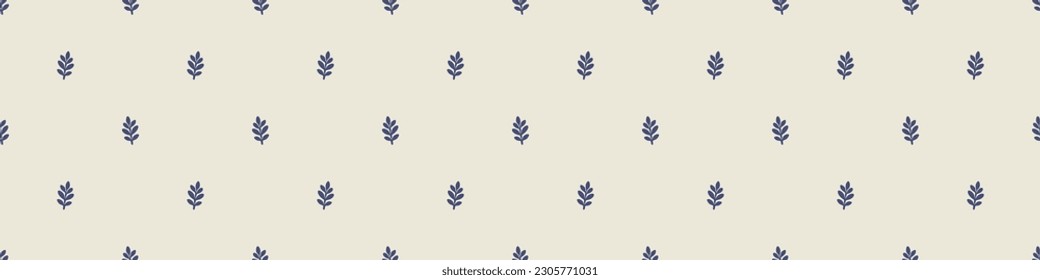 Quirky leaf sprig lino cut motif vector pattern. Seamless decoration of whimsical foliate design for scandi background. 
