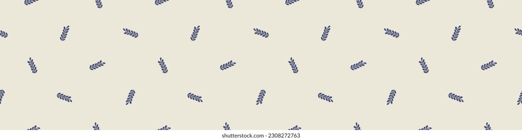 Quirky leaf sprig lino cut motif vector pattern. Seamless decoration of whimsical foliate design for scandi background. 