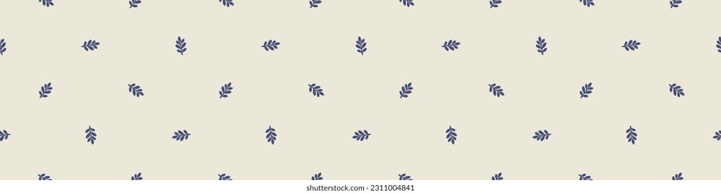 Quirky leaf sprig lino cut motif vector pattern. Seamless decoration of whimsical foliate design for scandi background. 
