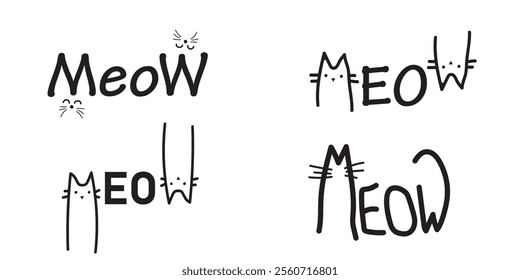 Quirky Meow Typography with Fun Cat Faces and Elements