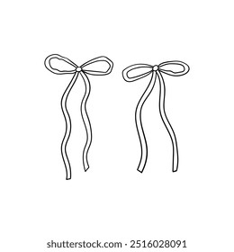 Quirky outline bows on isolated background. Vector hand drawn sketch style illustration. Holiday cliparts of cute ribbons