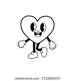 Quirky Outlined Heart Shape Character Walking with Cartoon Style Body Element