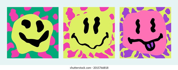 Quirky pattern with melting happy faces in the mood of the 1970's psychedelic style.