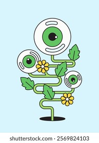 Quirky plant with eyes and flowers playful design celebrating nature’s imagination