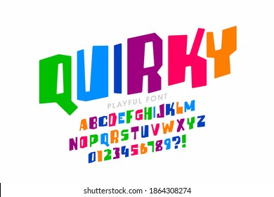 Quirky Playful Style Childish Font, Alphabet Letters And Numbers Vector Illustration