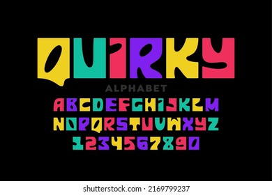 Quirky spielerisches Schriftdesign, Buchstaben und Zahlen, Vektorgrafik