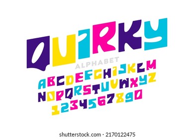 Quirky Playful Style Font Design, Alphabet Letters And Numbers Vector Illustration