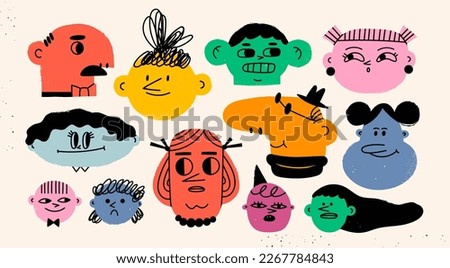 Quirky portraits. Diverse people. Cute funny character. Trendy modern art. Cartoon, minimal, abstract contemporary style. Avatar, icon, poster, logo templates. Hand drawn Vector isolated illustrations