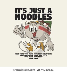 quirky ramen bowl retro cartoon mascot