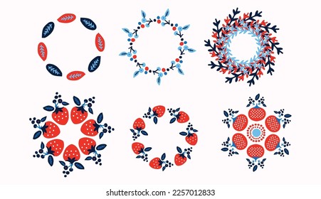 Quirky scandinavian frames collection. Set of whimsical folk art borders for European vector style illustration. 
