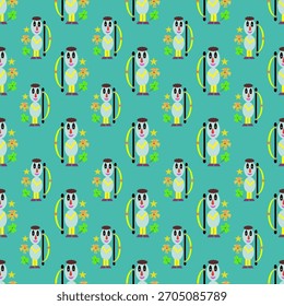 A quirky seamless vector pattern featuring cute, cartoon-style robots holding small star and flower bouquets, set against a bright teal (turquoise) background.