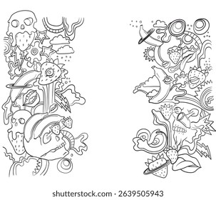 quirky skull fruit energy drink doodle skull strawberry banana energy drink vector skull fruit energy drink label illustration hand-drawn skull energy drink packaging strawberry banana