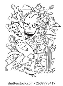 quirky skull fruit energy drink doodle skull strawberry banana energy drink vector skull fruit energy drink label illustration hand-drawn skull energy drink packaging strawberry banana