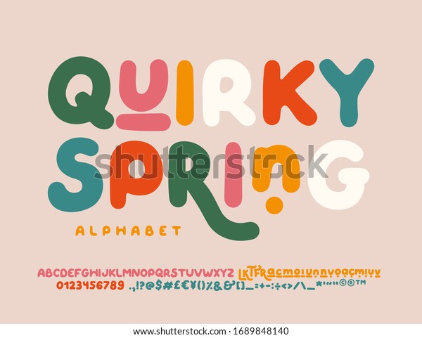QUIRKY SPRING is uneven, unexpected, playful font.\
Vector bold font for headings, flyer, greeting cards, product\
packaging, book cover, printed quotes, logotype, apparel design,\
album covers, etc.