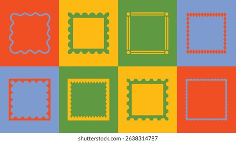 Quirky square frame set in collage-style hand-drawn cut-out look. Design accents for logos, prints, and web content.