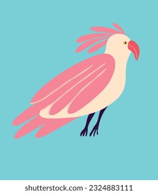 Quirky strange pink dove. A bizarre strange bird with a pink color. Vector illustration