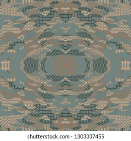 Quirky Tapestry Pattern. Collage Composition.   Gray Vector Seamless Tapestry Pattern. Kaleidoscope Layout. Rhythmic Abstract Geometric Background With Organic Shapes. Mosaic Design. Asian Motif.