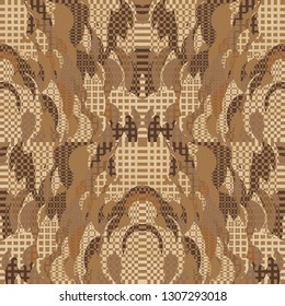 Quirky Tapestry Pattern. Collage Composition.   Gray Vector Seamless Tapestry Pattern. Kaleidoscope Layout. Rhythmic Abstract Geometric Background With Organic Shapes. Mosaic Design. Asian Motif.