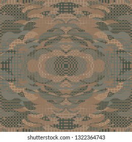 Quirky Tapestry Pattern. Collage Composition.   Gray Vector Seamless Tapestry Pattern. Kaleidoscope Layout. Rhythmic Abstract Geometric Background With Organic Shapes. Mosaic Design. Asian Motif.