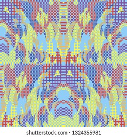 Quirky Tapestry Pattern. Collage Composition.   Gray Vector Seamless Tapestry Pattern. Kaleidoscope Layout. Dynamic Abstract Geometric Background With Organic Shapes. Mosaic Design. Asian Motif.