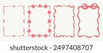 Quirky trendy Frame, Hand Drawn red Borders for Wedding Invitation, Whimsical frames for birthday card, Squiggly and Wavy Borders. Minimalist line art