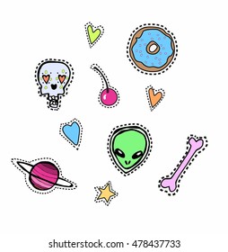  quirky trendy vector patches set. fashion decorative elements. stickers vector set for kids. colorful and weird badges.