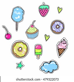 quirky trendy vector patches set. fashion decorative elements. stickers vector set for kids. colorful and weird badges.