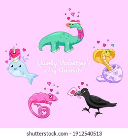 Quirky Valentine's Day Animals for cards, websites, emails, social media, clothes, and more.