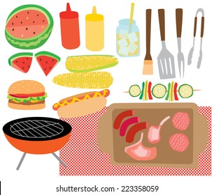 Quirky Vector BBQ Party Foods