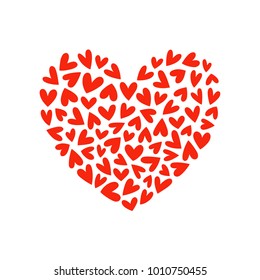 Quirky vector hand illustrated holiday Valentine red hearts.  Hand drawn Valentine's Day heart of hearts.