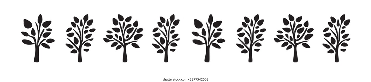 Quirky woodland tree scandi linocut vector border. Washi tape design in forest block print style for monochrome ink sketch graphic. 