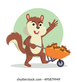 quirrel with many acorn on cart