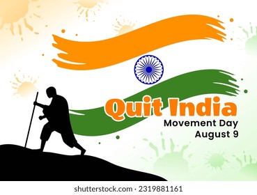 Quit India Movement Day Vector Illustration on 9 August with Indian Flag and People Silhouette in Flat Cartoon Hand Drawn Background Templates