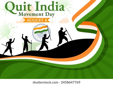 Quit India Movement Day Vector Illustration on 8 August with Indian Flag and People Silhouette in Flat Cartoon Background Design