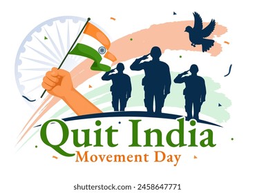 Quit India Movement Day Vector Illustration on 8 August with Indian Flag and People Silhouette in Flat Cartoon Background Design