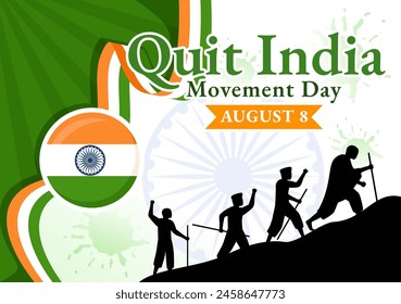 Quit India Movement Day Vector Illustration on 8 August with Indian Flag and People Silhouette in Flat Cartoon Background Design