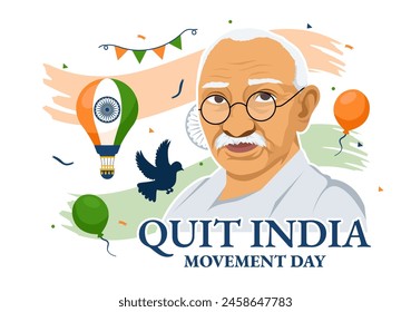 Quit India Movement Day Vector Illustration on 8 August with Indian Flag and People Silhouette in Flat Cartoon Background Design